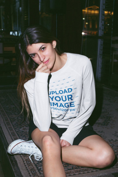 Mockup of a Woman Wearing a Sweatshirt at Night 18705