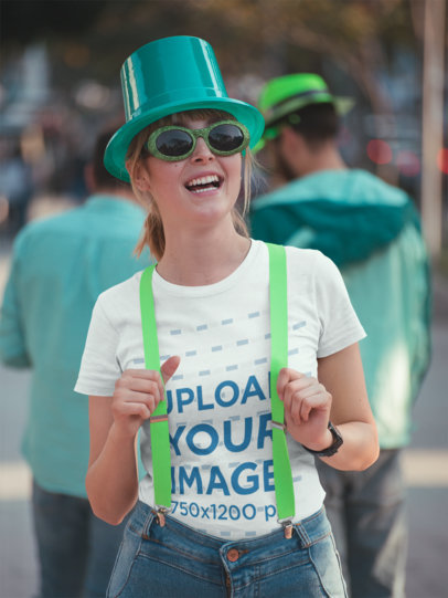 T-Shirt Mockup of a Woman Celebrating St. Patrick's Day