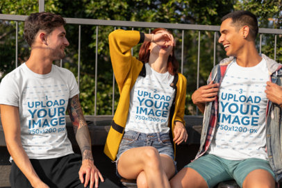 T-Shirt Mockup Featuring a Happy Group of Friends