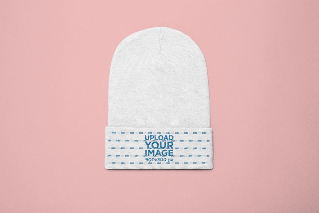 Flat Lay Beanie Mockup on a Solid Background 