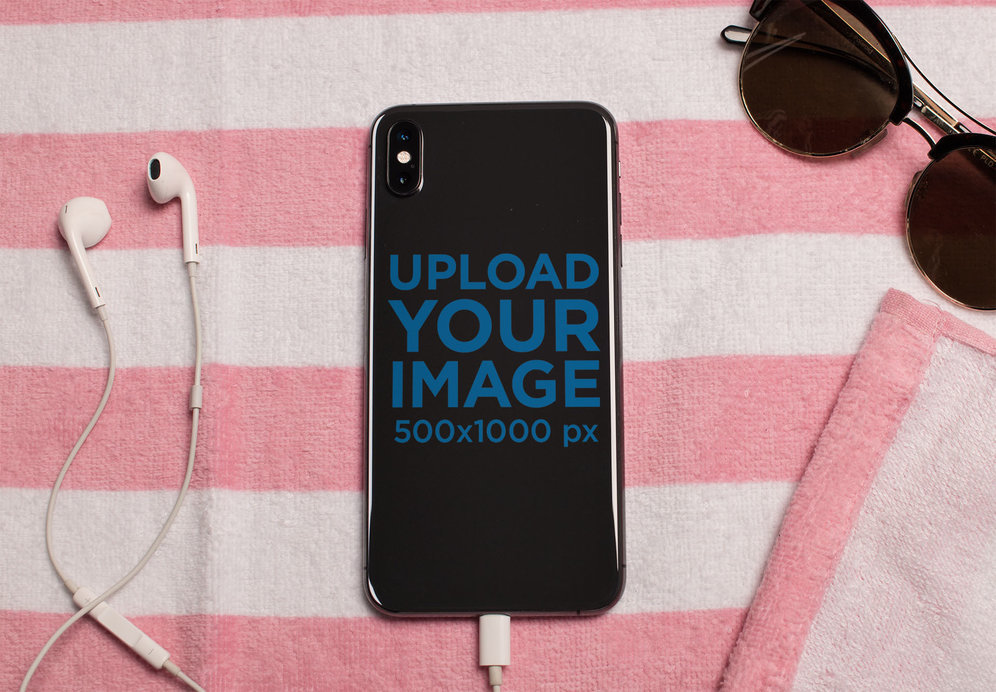 Mockup of a Phone Sticker on a Beach Towel