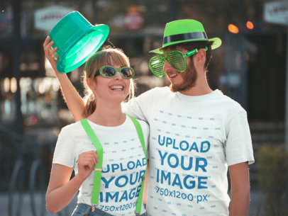 Tshirt Mockup of Two Friends in Saint Patrick's Day