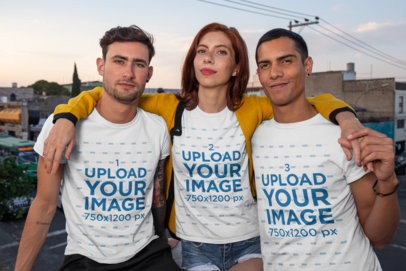 T-Shirt Mockup of a Hugging Group of Friends