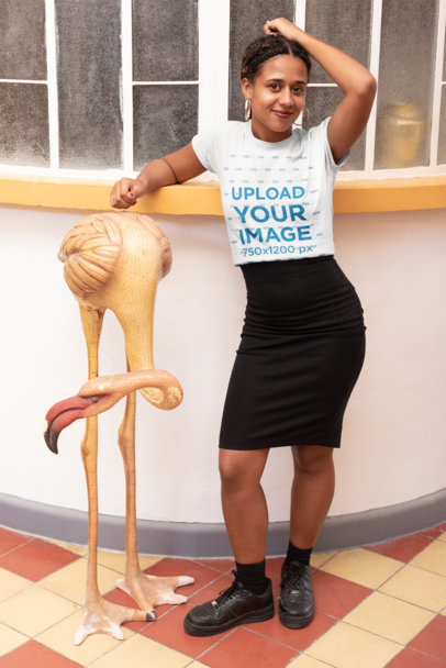T-Shirt Mockup of a Braided Woman in a Black Skirt