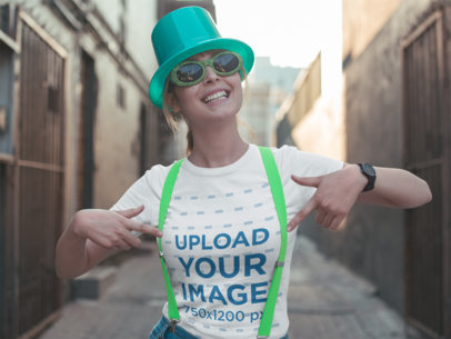 St. Patrick's Day Mockup of a Woman Showing of Her Tee