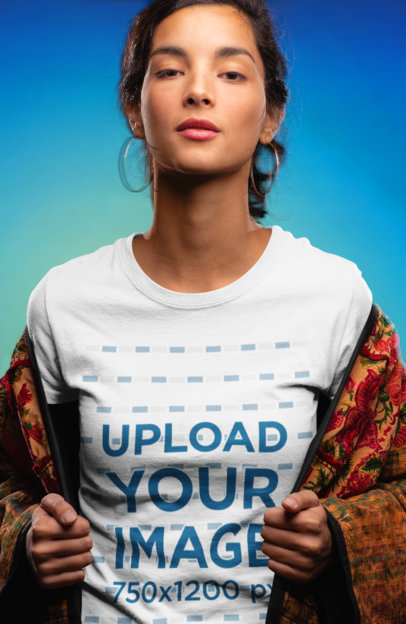 Mockup Featuring a Woman Showing Her T-Shirt
