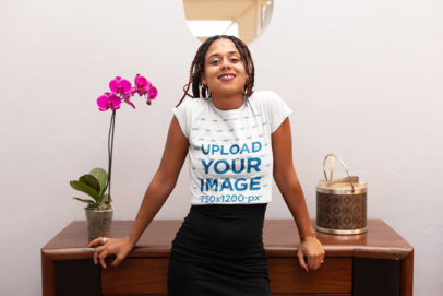 Mockup of a Woman with Locs Wearing a Tee and a Pencil Skirt