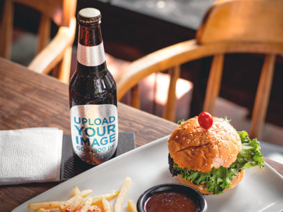 Label Mockup of a Beer Standing on Top of a Restaurant Table