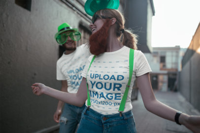 T-Shirt Mockup of Two Friends Celebrating St Patrick's Day