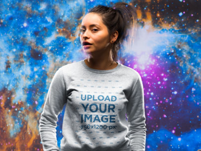 Sweatshirt Mockup of a Girl Against an Outer Space Background 18755