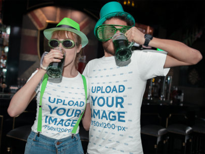 Tee Mockup Featuring Two Friends Drinking in St. Patrick's Day
