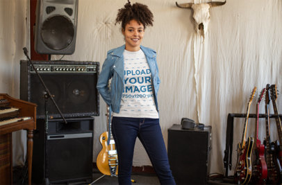 T-Shirt Mockup of a Rocker Woman in a Music Studio
