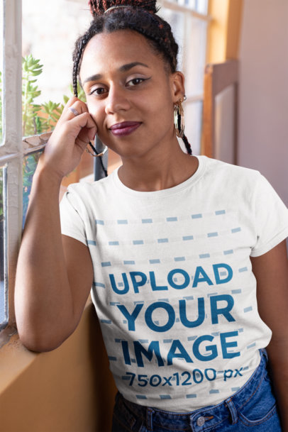 Mockup of a Woman with Locs Wearing a T-Shirt