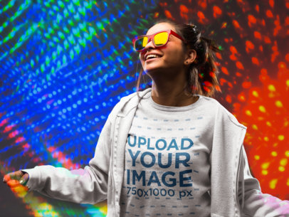 Crewneck Sweatshirt Mockup of a Happy Woman Against a Laser Projection 18759