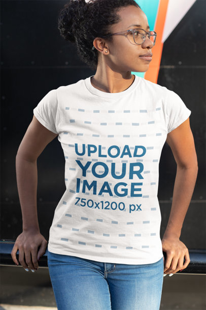 Round Neck Tee Mockup of a Woman Looking Away