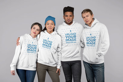 Mockup of Four Friends Wearing Hoodies
