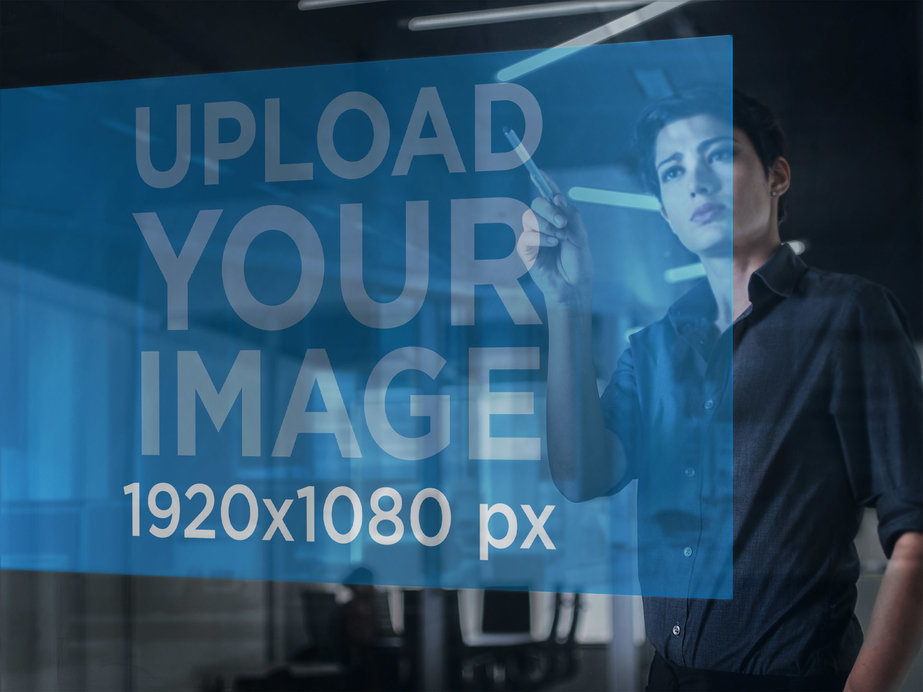 Holographic Browser Mockup of a Woman Working at an Office