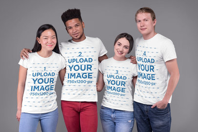 Mockup of a Group of Four Friends Wearing T-Shirts