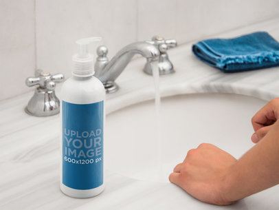 Label Mockup Featuring a Soap Dispenser in a Bathroom