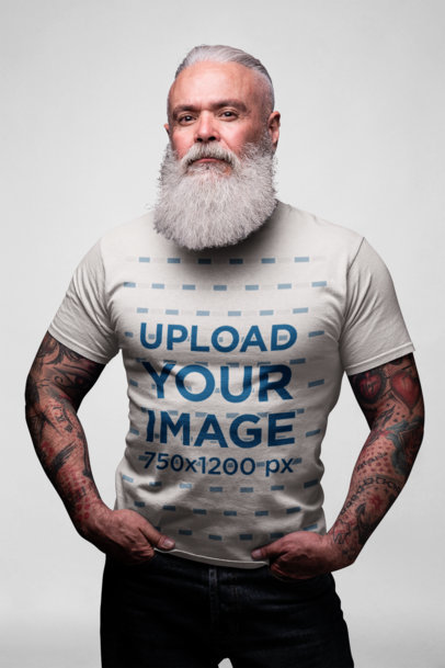 T-Shirt Mockup of an Edgy Bearded Senior 