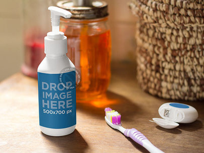 Label Mockup Featuring a Liquid Soap Dispenser in a Bathroom a6859