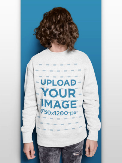 Sweatshirt Mockup of a Long Haired Man with His Hair over His Face 18533