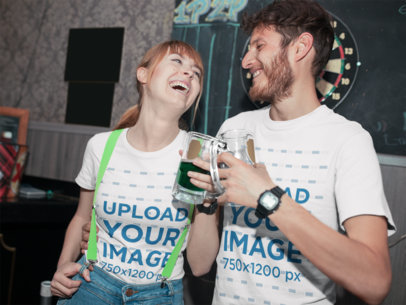 Tee Mockup Featuring Two Friends Celebrating St. Patty's Day