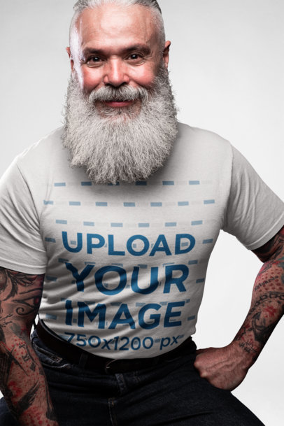 T-Shirt Mockup of a Senior Man with a Big Beard