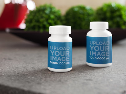Label Mockup Featuring Two Medical Containers on Top of a Table a5867