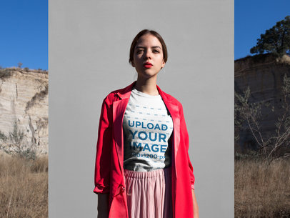 T-Shirt Mockup of an Elegant Woman Wearing a Fashionable Outfit