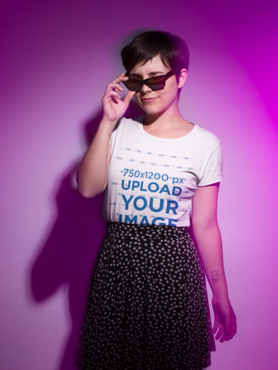 Mockup of a Trendy Woman Wearing a T-Shirt and a Cute Skirt