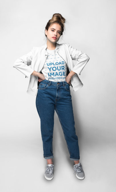 Tshirt Mockup of a Woman Posing at a Photo Studio