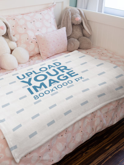 Blanket Mockup Featuring a Cute Pink Bedroom 