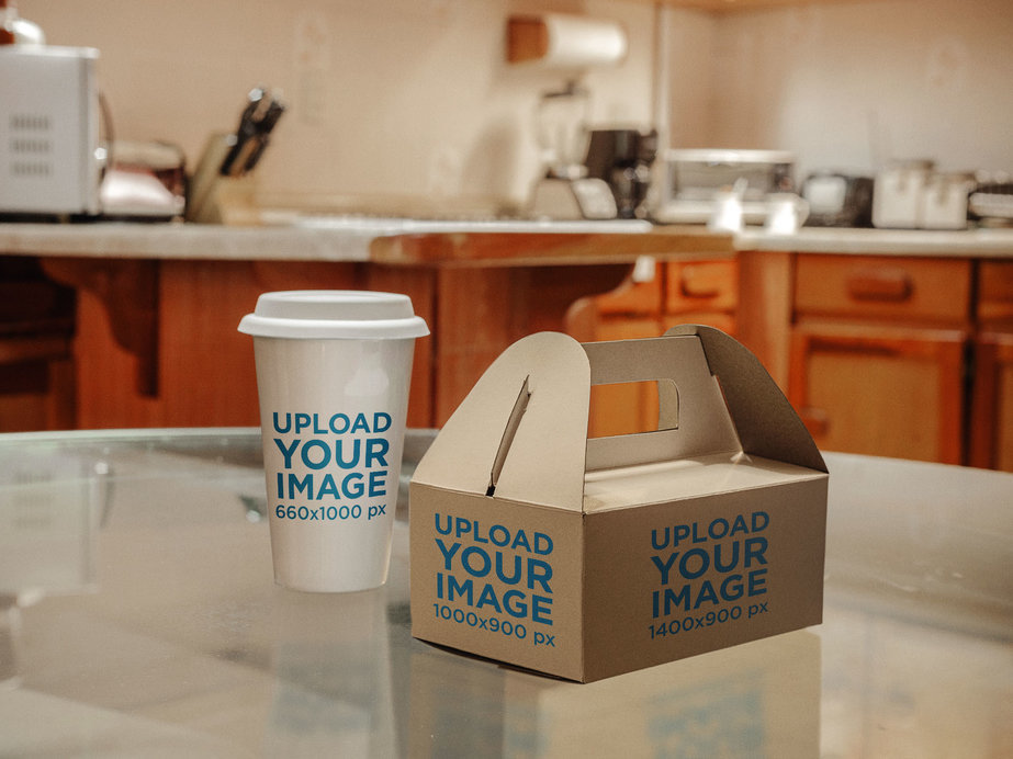 Mockup Featuring a Takeaway Coffee Cup and Paper Food Box