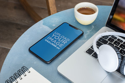 Mockup for a Podcast Featuring an iPhone 11 Pro in a Co-Working Space