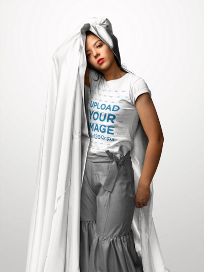 Tee Mockup of a Girl Covered with a Colored Fabric 18489
