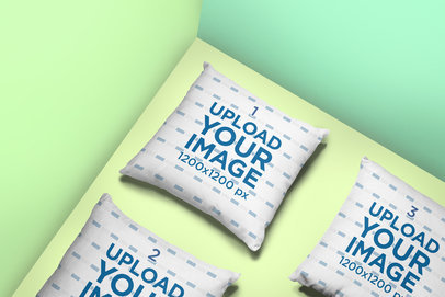 Mockup of Square Pillows Aligned in a Multicolor Setting 25153