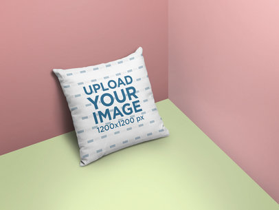 Mockup of a Square Pillow Lying on a Room's Corner