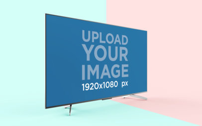 TV Mockup Featuring a Flat Screen with a Bicolor Background