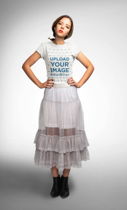 Round Neck Mockup of a Woman Holding Her Waist