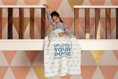 Mockup of a Blanket Featuring a Little Girl in a Girly Room 24690