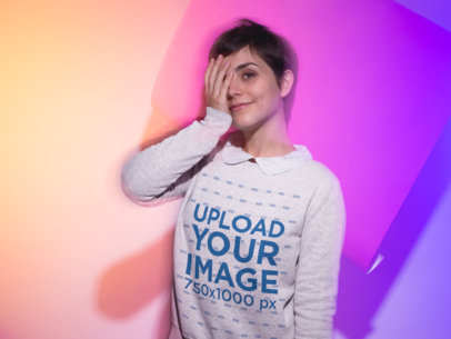 Sweatshirt Mockup of a Funny Woman in a Hazy Setting 
