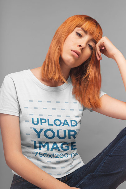 T-Shirt Mockup of a Thoughtful Pretty Woman 