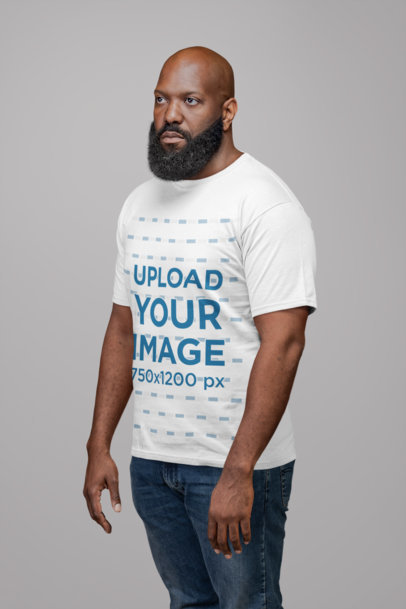 Round Neck Tee Mockup of a Man with a Big Beard