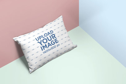 Throw Pillow Mockup Resting Against a Multicolored Surface 25156