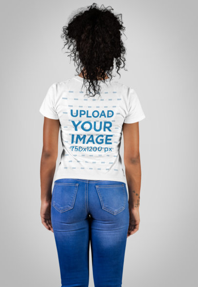 T-Shirt PNG Mockup of a Woman Standing Backward in a Studio