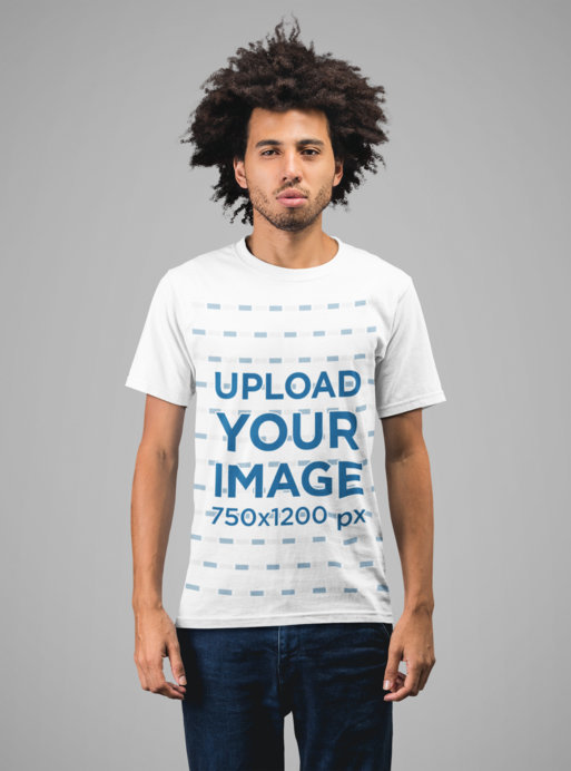 T-Shirt Mockup of a Young Man with Afro Hair