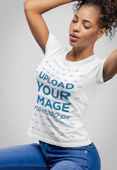 Tee Mockup of a Pretty Woman Fixing Her Kinky Ponytail