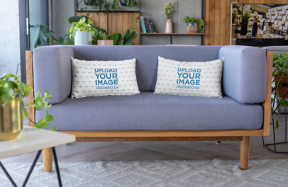 Mockup of Throw Pillows Placed over a Modern Sofa