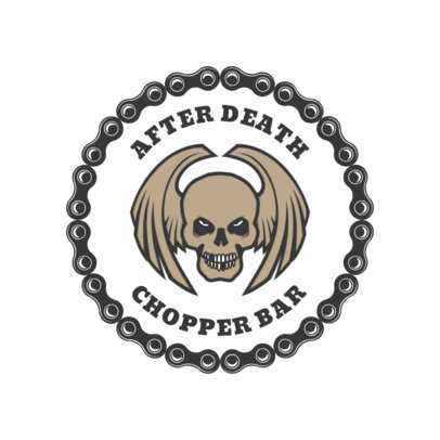 Biker Bar Logo Design Template with Creepy Skull Clipart